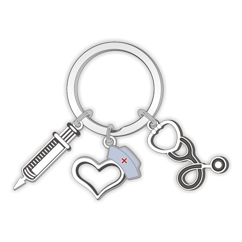 Metal Keychains Mini Syringe Nurse Cap Stethoscope Pendant Keyring Keys Holder for Nurses Doctors